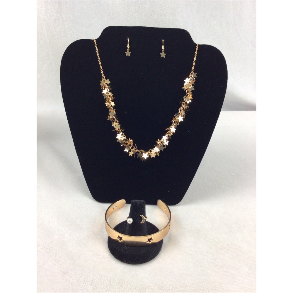 Celestial Jewelry Set-Gold Tone.‎ Necklace Earrings Bangle Ring(size 5)